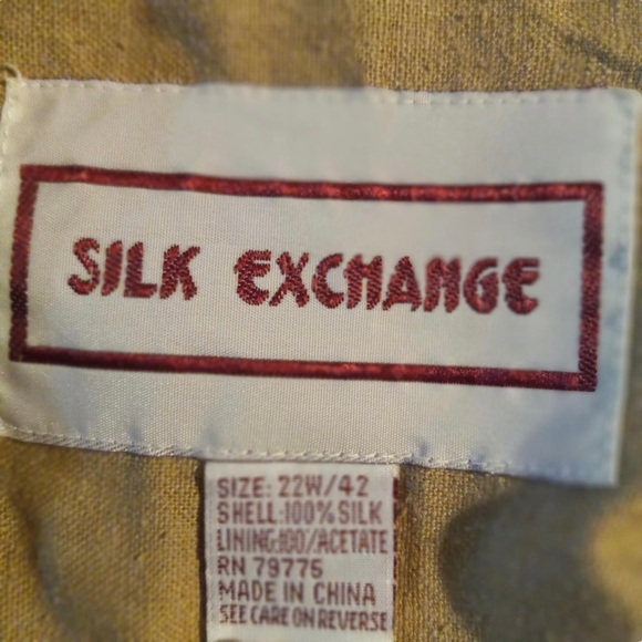 Silk Exchange Women Tan 100% Silk 1 Button 2 Square Pockets Blazer Sz 22W Jacket - Picture 7 of 8